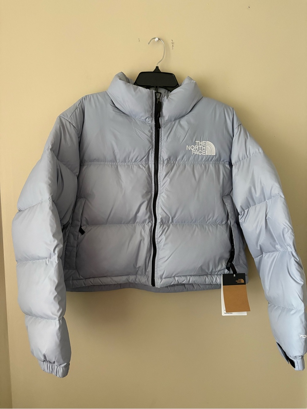 The North Face 700 Pale Blue Cropped Relaxed Fit Women’s Puffer Jacket SZ.XL NEW - Picture 1 of 16